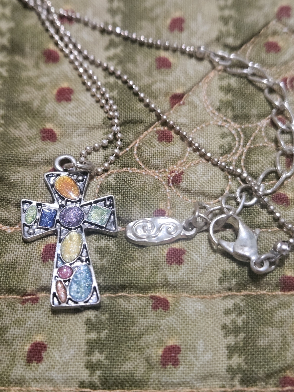 Multicolor Inlay Cross Pendant Necklace - Women Jewelry